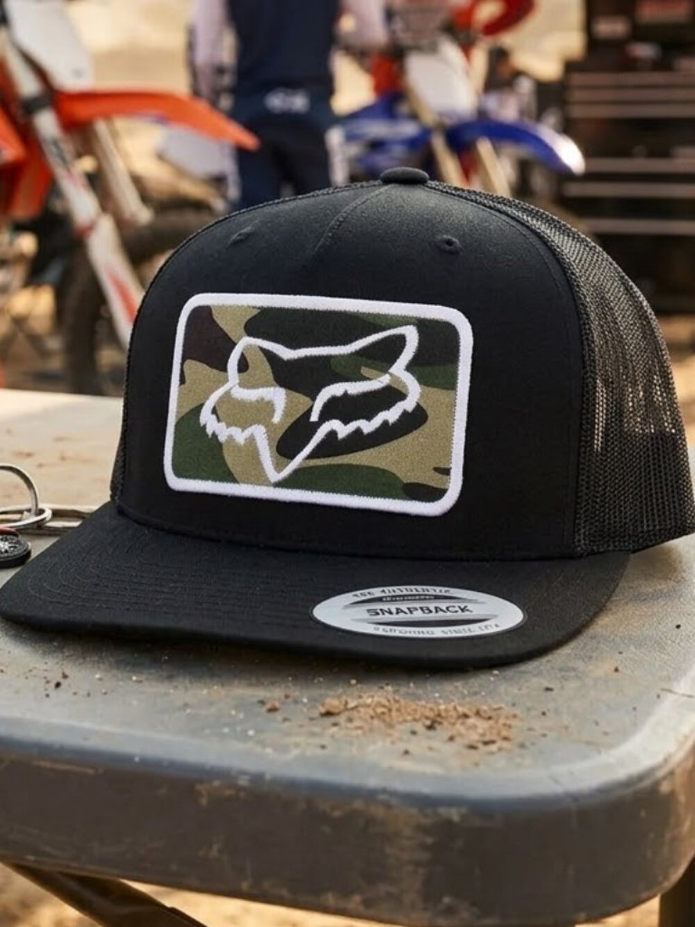 Retro Fox Racing Trucker Hat Camo Logo Patch Black Flat Bill Style 90s Dirtbikes